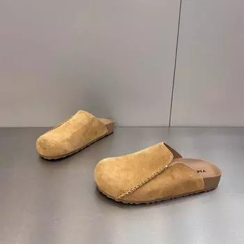 Туфли Boken из матовой воловьей кожи в стиле ретро с плоской подошвой для женщин, весна 2025, новые повседневные универсальные ленивые туфли с одной педалью, сумка для головы 35 жёлтый