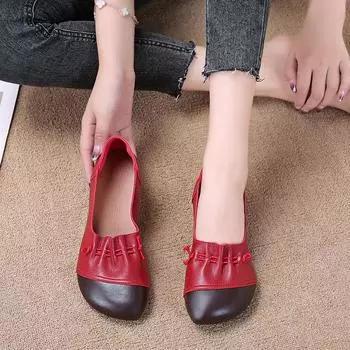 Туфли больших размеров для женщин из мягкой кожи в стиле ретро, неглубокие однотонные туфли, повседневные женские мокасины, модные универсальные женские туфли 35