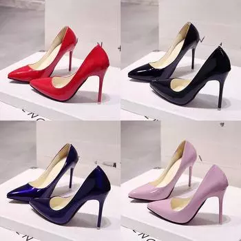 Туфли больших размеров для женщин Туфли-лодочки с острым носком Лакированная кожа Платье Туфли-лодочки на высоком каблуке Свадебные туфли 44 белый