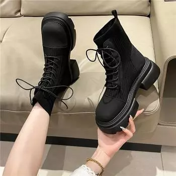 Туфли Ботинки Женские Новые Круглые Носки Плоский Каблук Сабо Платформа Дамские Летние Лолита Белые Резиновые Выше Колена Осень 35