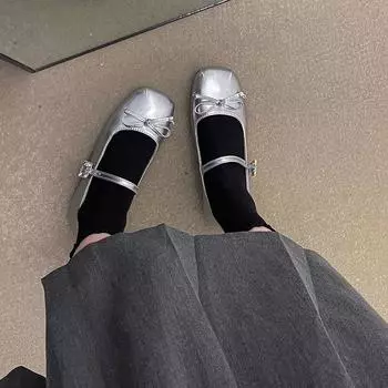 Туфли Bow Niche Single весна-лето новые мягкие кожаные вечерние туфли Mary Jane неглубокие темпераментные женские туфли на плоской подошве 35 чёрный