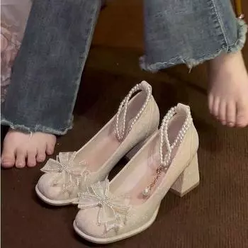 Туфли Cheongsam Hexiu на платформе с высоким каблуком женские 2024 года новые толстые каблуки водонепроницаемые свадебные туфли с квадратной головкой свадебные туфли для двоих невесты 34