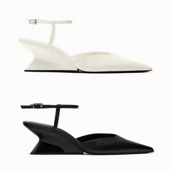 Туфли Черные овчины Туфли Muller на покатом каблуке с острым носком и мелким носком с одной линией пряжки на ремешке 40