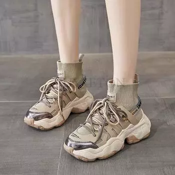 Туфли Dad из натуральной кожи с высоким верхом на толстой подошве и круглым носком с сеткой для воздухопроницаемости, комфорта и увеличения высоты. Спортивная обувь 35 чёрный