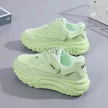 Туфли Dad Shoes с толстой подошвой и круглым носком мягкие, удобные, дышащие, с сеткой, простые и универсальные, повседневные спортивные туфли 35 зелёный