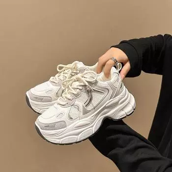 Туфли Daddy Shoes из натуральной кожи для женщин, весна-лето, новые, сетчатые, на платформе, повседневные, универсальные кроссовки 35