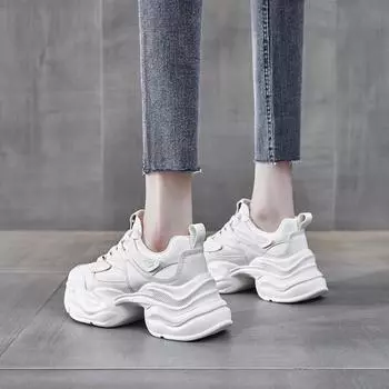 Туфли Daddy Shoes на толстой подошве, женские, новые весенние, маленькие, соответствующие росту, спортивные, белые, повседневные туфли на мягкой подошве 35