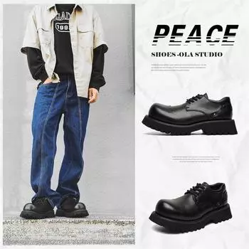 Туфли дерби Big Head Head мужские на толстой подошве с высоким голенищем черные кожаные туфли в британском стиле 66689-J 38