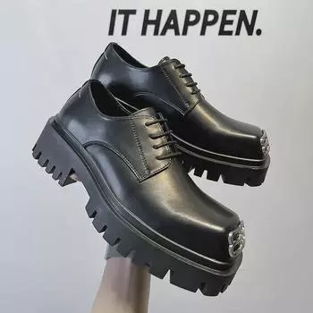 Туфли дерби из кожи British Niche Square Toe - мужская черная повседневная обувь высокого класса 43