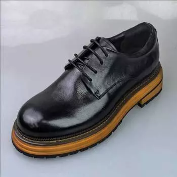 Туфли дерби из кожи на толстой подошве, свадебные туфли большого размера, модные туфли на шнуровке, туфли на лысо, увеличивающие рост, повседневные мужские туфли из натуральной кожи, наизнанку 37 имбирный