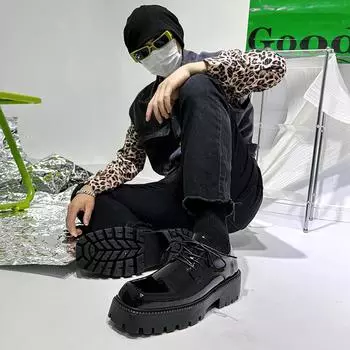 Туфли дерби из кожи с квадратным носком и платформой 2024 года — модные, подчеркивающие рост, повседневные туфли с низким верхом 38 чёрный