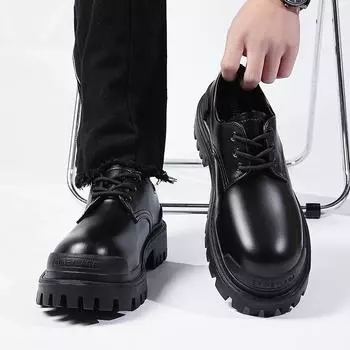 Туфли дерби из натуральной кожи для мужчин и женщин, высокое качество, толстая подошва, повседневный стиль, для прогулок, вечеринок, увеличивающие рост 35 чёрный