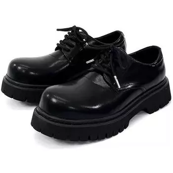 Туфли Дерби из углеродно-черной кожи - Модная унисекс повседневная обувь на толстой подошве Men 43