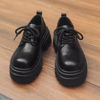 Туфли дерби мужские на платформе с высокой посадкой, модные черные туфли с большой головкой, деловые, для жениха, свадебные, кожаные туфли 16890-J 38 чёрный