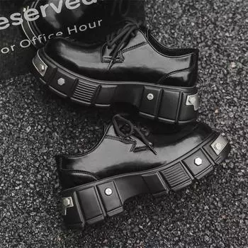 Туфли дерби на платформе мужские Niche Iron Head High-End повседневные кожаные туфли британские туфли с большим вырезом 2989-J 38 чёрный