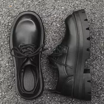 Туфли дерби с большой головой, мужские летние дышащие, толстые, подошва Advanced Sense, увеличивающая рост, кожаные туфли для пригородных поездок, кожаные туфли 5051-J 38 чёрный