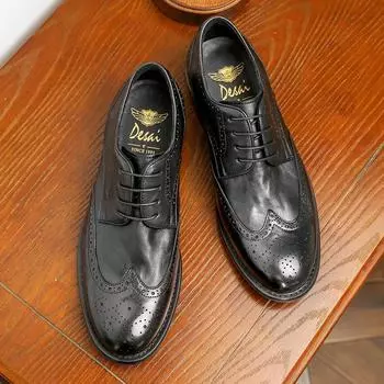 Туфли Desai Business Derby, первый слой, воловья кожа, дышащая, полированная кожа, низкие туфли для повседневного ношения, мужская обувь 39 коричневый