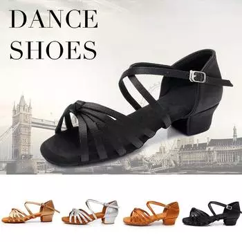 Туфли для бальных танцев на низком каблуке 3,5 см для женщин и девочек, обувь для латинских танцев сальсы 30 коричневый