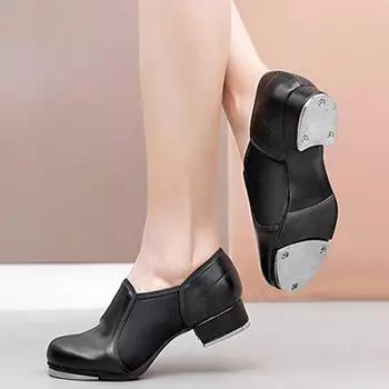 Туфли для чечетки для начинающих, прямая подошва, кружевная бесплатная обувь для мальчиков и девочек, женские черные танцевальные туфли из искусственной кожи на мягкой подошве 34 чёрный