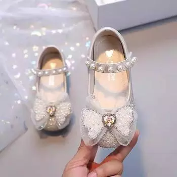 Туфли для девочек, детские маленькие кожаные туфли принцессы, новые весенние и осенние стили, осенние туфли Эльзы на мягкой подошве с кристаллами 23 белый