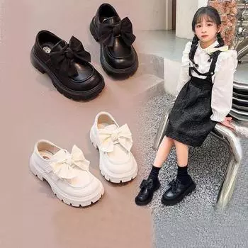 Туфли для девочек, детские маленькие кожаные туфли принцессы, новые весенние и осенние модели, весенние туфли, детские лоферы в английском стиле. 26 чёрный