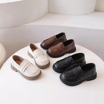 Туфли для девочек, маленькие кожаные туфли в стиле Британской академии, туфли Lefu JK, новый осенний стиль, одиночные туфли на мягкой подошве для мальчиков на одну ногу 23 белый