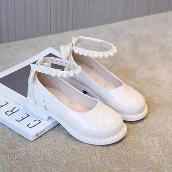 Туфли для девочек, маленькие кожаные туфли принцессы для детей, новые весенне-осенние туфли для девочек, высокие каблуки, мягкая подошва и стильная Мэри Джейн. 26 белый