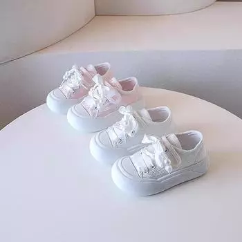 Туфли для девочек на толстой подошве, легкие парусиновые туфли, маленькие дышащие белые туфли, новые весенне-осенние туфли для девочек. 26 розовый