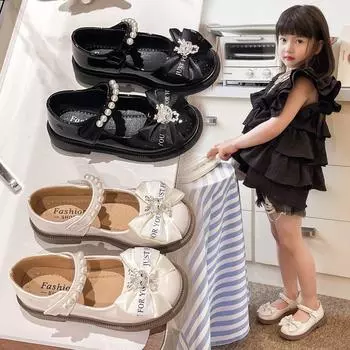 Туфли для девочек, туфли принцессы, новые детские маленькие кожаные туфли, туфли для выступлений, детские одиночные туфли, весенние и осенние туфли, большие дети на мягкой подошве. 26 чёрный