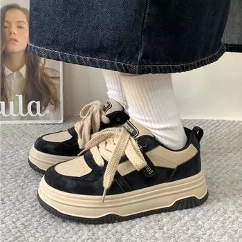 Туфли для досок на толстой подошве, женские туфли Ins Tide, новые студенческие универсальные повседневные весенне-осенние туфли, женская обувь 35 чёрный