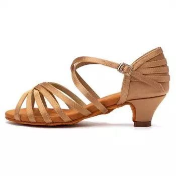 Туфли для латиноамериканских танцев на низком каблуке для женщин, девочек, детей, с мягкой подошвой, для сальсы, бальных танцев, стандартных танцев, на каблуке 4 см 30 бежевый