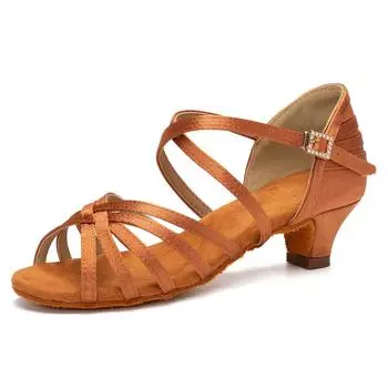 Туфли для латиноамериканских танцев на низком каблуке для женщин, девочек, детей, с мягкой подошвой, для сальсы, бальных танцев, стандартных танцев, на каблуке 4 см 35