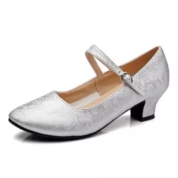 Туфли для латиноамериканских танцев женские с закрытым носком, туфли-лодочки для сальсы на низком каблуке, сандалии, туфли для бальных танцев для женщин Zapatos Mujer 34 серебряный