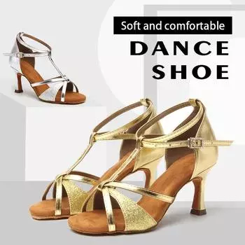 Туфли для латинских танцев для взрослых для девочек и женщин, танцевальные вечеринки, вальс, джаз, нескользящая дышащая танцевальная обувь для латиноамериканских танцев на каблуке 8,5 см 34 чёрный