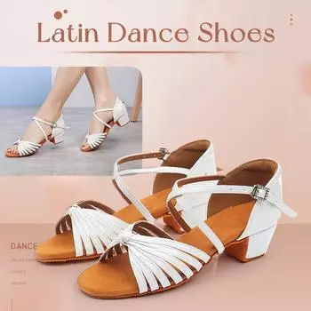 Туфли для латинских танцев на низком каблуке, кожаные, для латинского вальса, джаза, танго, сальсы, для помещений, нескользящие, высота каблука 3 см 30 белый