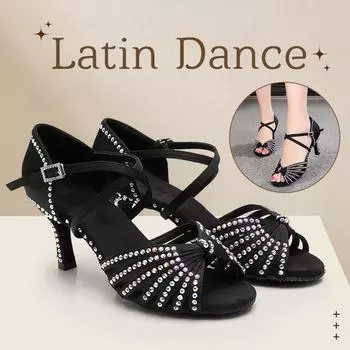 Туфли для латинских танцев, женские туфли для бальных танцев, блестящие стразы, на каблуке 7 см 34 красный