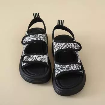 Туфли для маффинов на толстой подошве, римские спортивные сандалии на липучке, женские летние пляжные туфли на берегу моря 40 чёрный