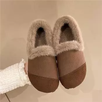 Туфли для мам с мягкой подошвой из говяжьих сухожилий, женские зимние новые ретро-туфли с плюшем и удобные туфли с одной педалью 35