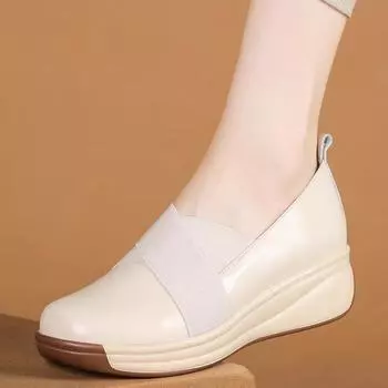 Туфли для мам средней высоты Ретро-туфли Женские туфли-качалки на платформе Туфли Мэри Джейн Повседневные кожаные туфли на танкетке Женские 34 абрикосовый