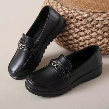 Туфли для мам весенние и осенние кожаные туфли с мягкой подошвой и мягкой поверхностью, нескользящие, для женщин среднего и пожилого возраста, удобные, рабочие, для пожилых, черные 35