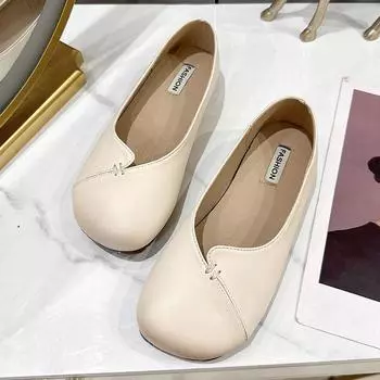 Туфли для мамы в стиле ретро с квадратной головкой и неглубоким горлом 2025 года, новые удобные, мягкие, универсальные, с плоской подошвой, одинарные туфли с одной педалью 35 коричневый