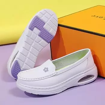 Туфли для медсестер из натуральной кожи, женские, на воздушной подушке, с мягкой подошвой, перфорированные, дышащие, летние, для больниц, с противоскользящим покрытием 34 белый