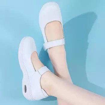 Туфли для медсестер на воздушной подушке, женские, мягкая подошва, нескользящие, дышащие, не скользят, не устают ноги, толстая подошва, увеличивающая рост, летняя, белая, медицинская, специальная обувь 34