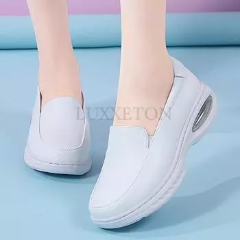 Туфли для медсестер с дышащей и удобной мягкой подошвой с воздушной подушкой, женская осенне-зимняя медицинская рабочая обувь из натуральной кожи 37 белый