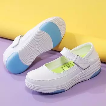 Туфли для медсестер, женские кожаные туфли с мягкой подошвой, дышащие летние рабочие туфли с толстой подошвой на липучках 34