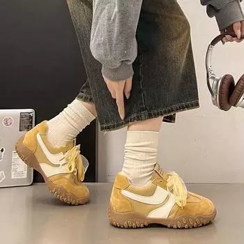 Туфли для моральной подготовки в стиле ретро-балетки, женская весна-лето 2025 года, супер-пожарная обувь на плоской подошве, повседневная спортивная обувь, универсальная обувь Forrest Gump, маленькая 35 жёлтый