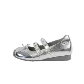 Туфли для одиноких женщин нового стиля, сандалии с закрытым носком на липучке 35 серебряный