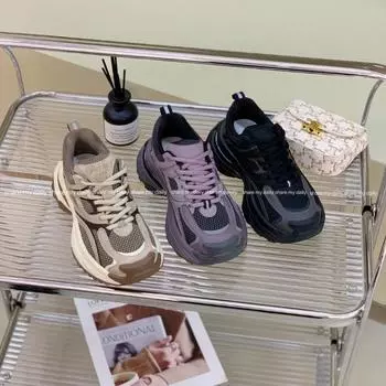 Туфли для пап из натуральной кожи с толстой подошвой и круглым носком, сетчатые, дышащие, удобные, мягкие, повседневные, модные и универсальные, спортивная обувь 35 чёрный