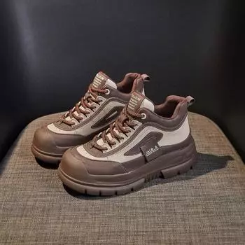 Туфли для пап из натуральной кожи с толстой подошвой, высоким круглым носком и плюшевой изоляцией, повседневные, удобные и универсальные, для катания на доске 35