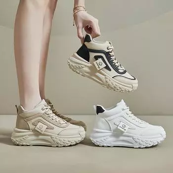 Туфли для пап с высоким берцем и толстой подошвой, осенние кроссовки для бега и занятий спортом, повседневная женская обувь с эффектом увеличения роста 35 хаки